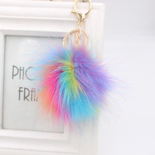 Color Hairy Ball Keychain Bag Backpack Pendant